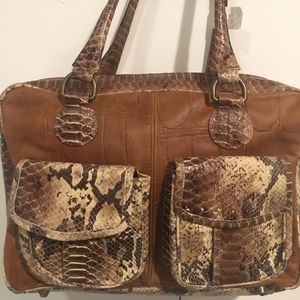 Elena Girardi tan leather & reptile handbag